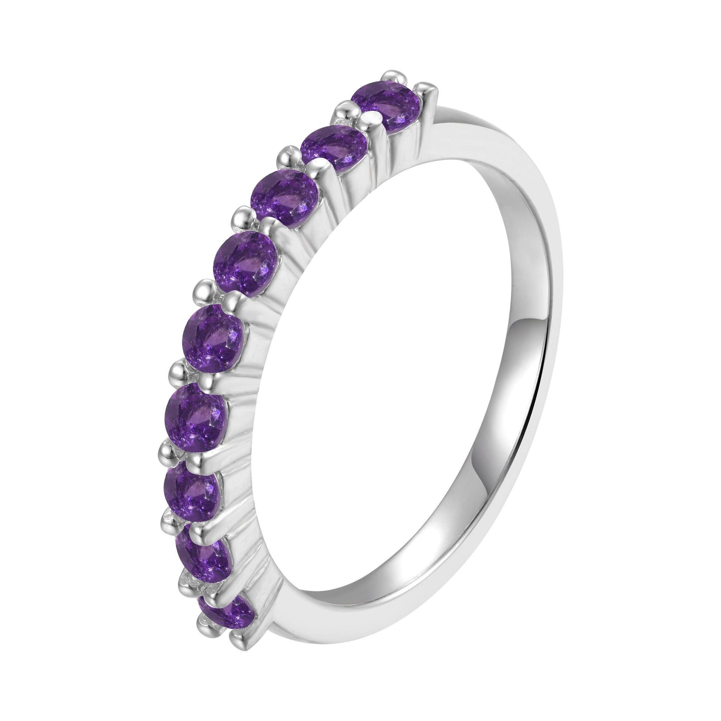0.60 Ct Round Purple Amethyst Prong Silver Half Eternity Ring
