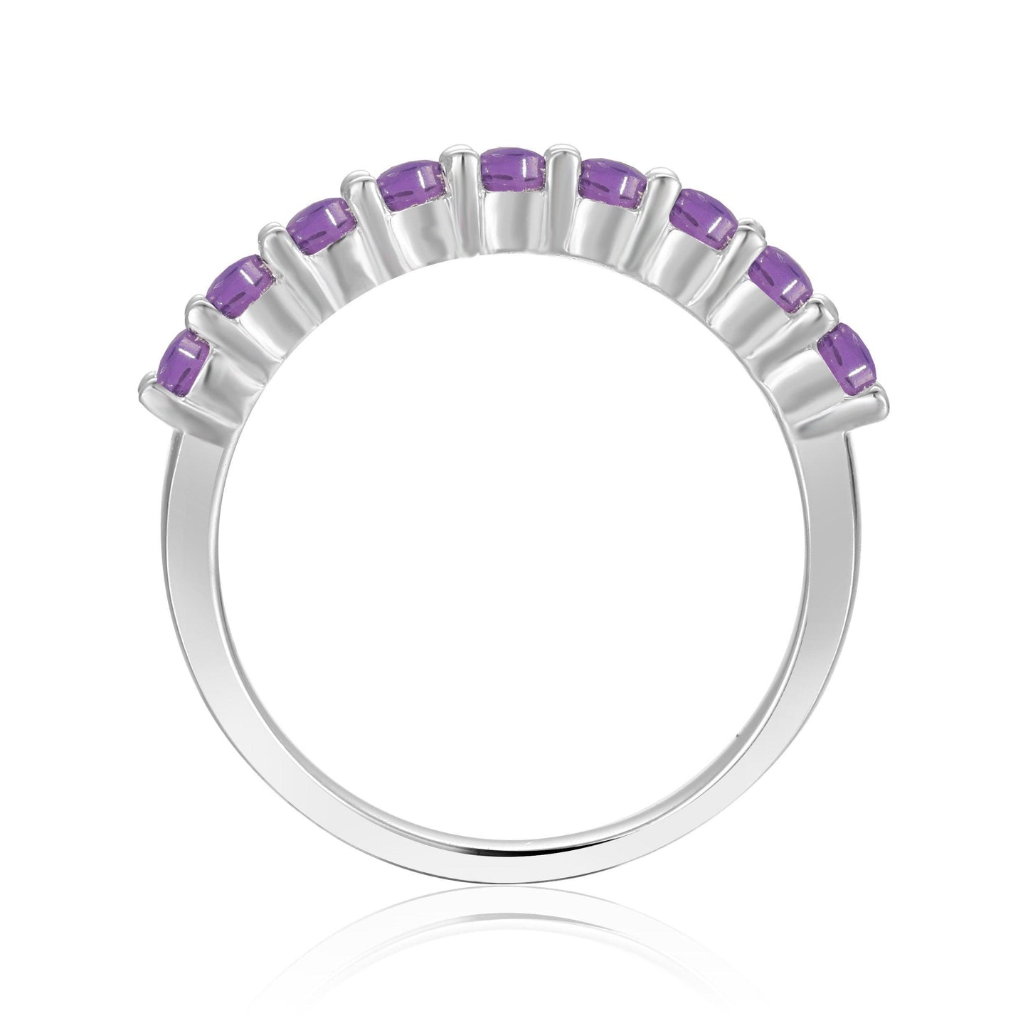 0.60 Ct Round Purple Amethyst Prong Silver Half Eternity Ring