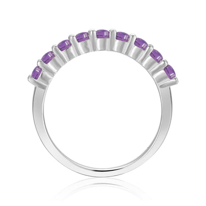 0.60 Ct Round Purple Amethyst Prong Silver Half Eternity Ring