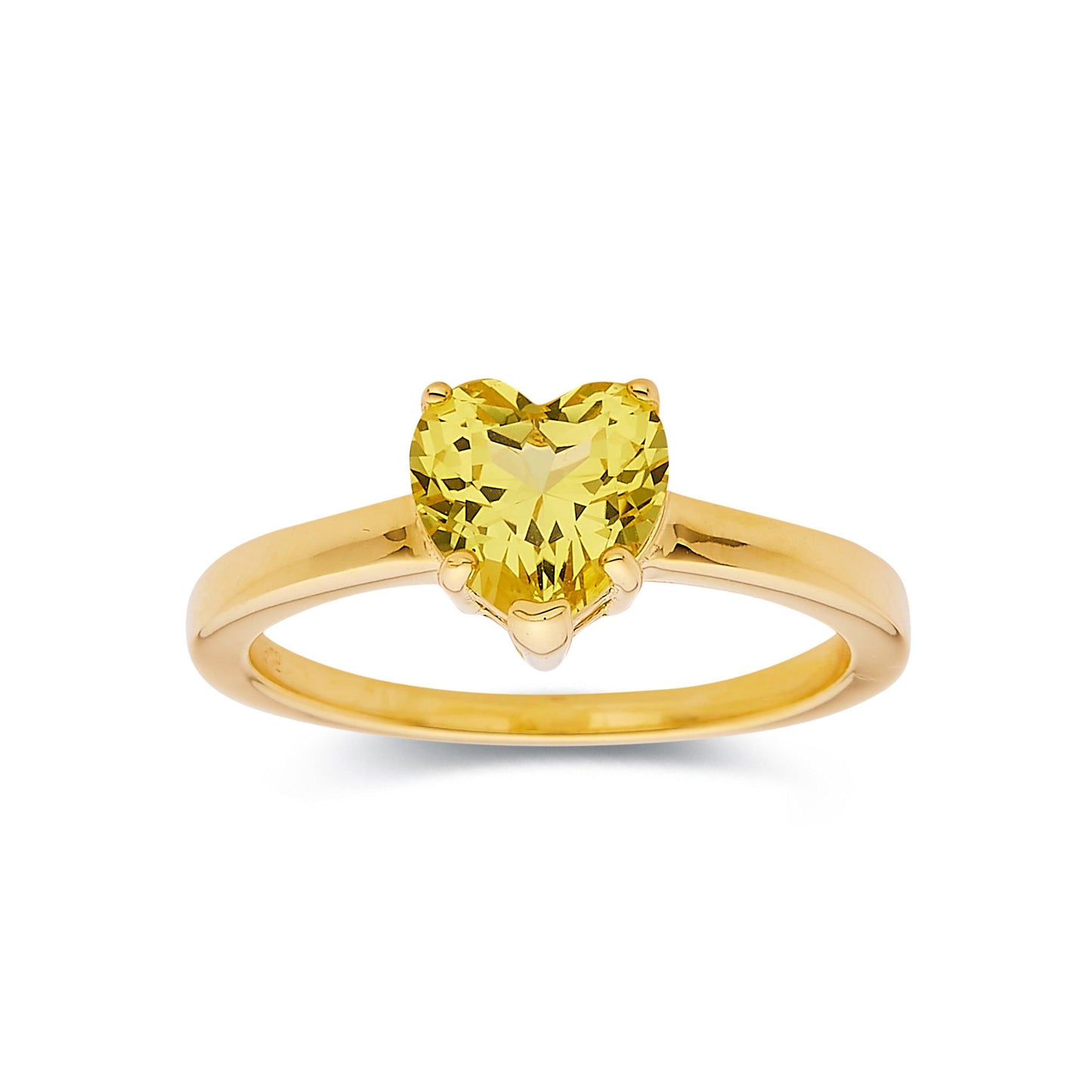 2.00 Ct Heart Yellow Sapphire Prong 18k Yellow Gold Over Silver Solitaire Ring