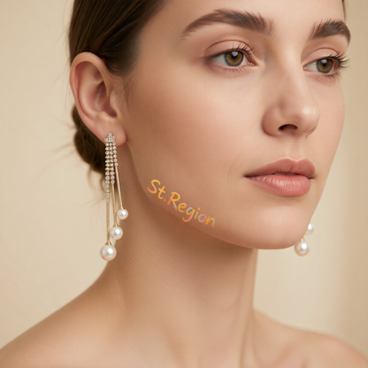 Pearl & Cubic Zirconia Ball Tassel Drop Earrings