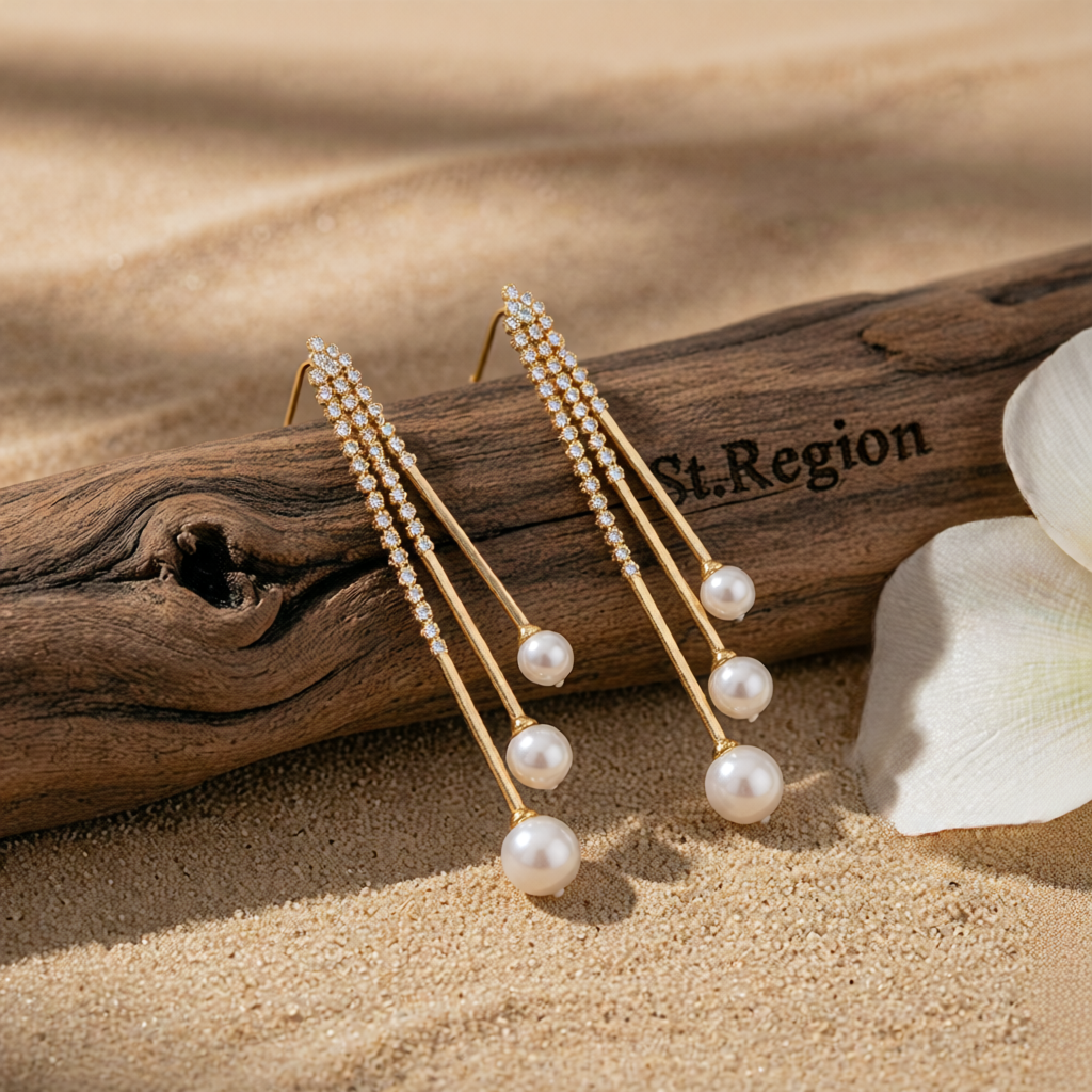Pearl & Cubic Zirconia Ball Tassel Drop Earrings