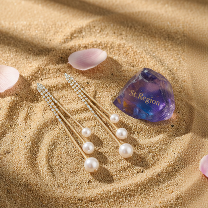 Pearl & Cubic Zirconia Ball Tassel Drop Earrings