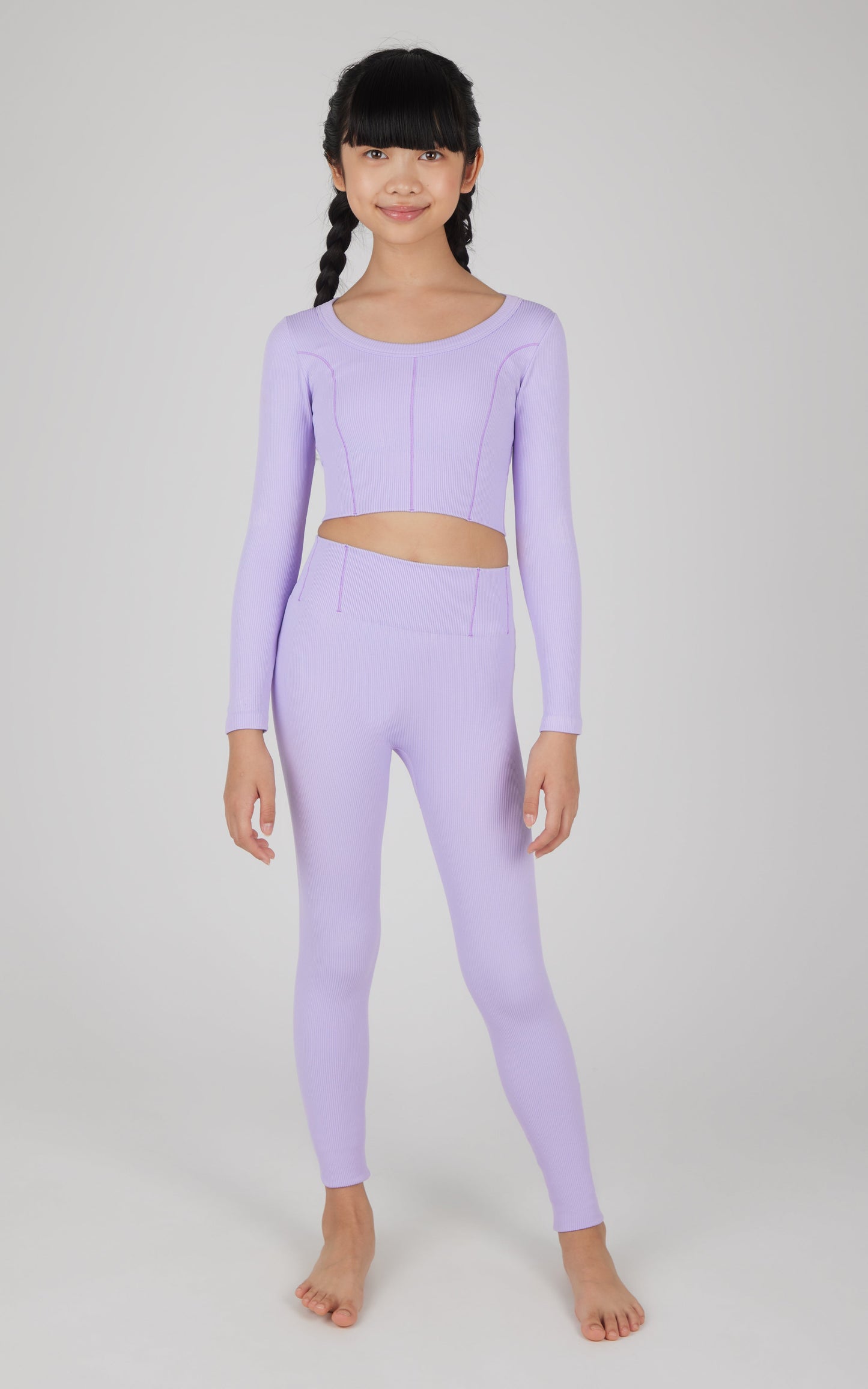 Girls 2 PC Seamless Ribbed Long Sleeve Top and Legging Set