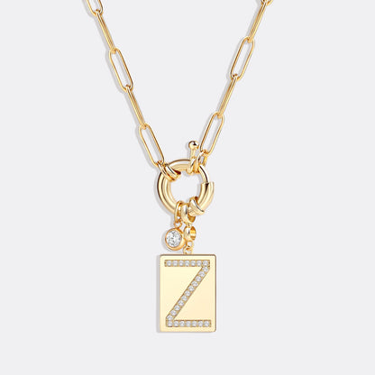 Mint & Lily Pave Initial Pendant Necklace with Paperclip Chain