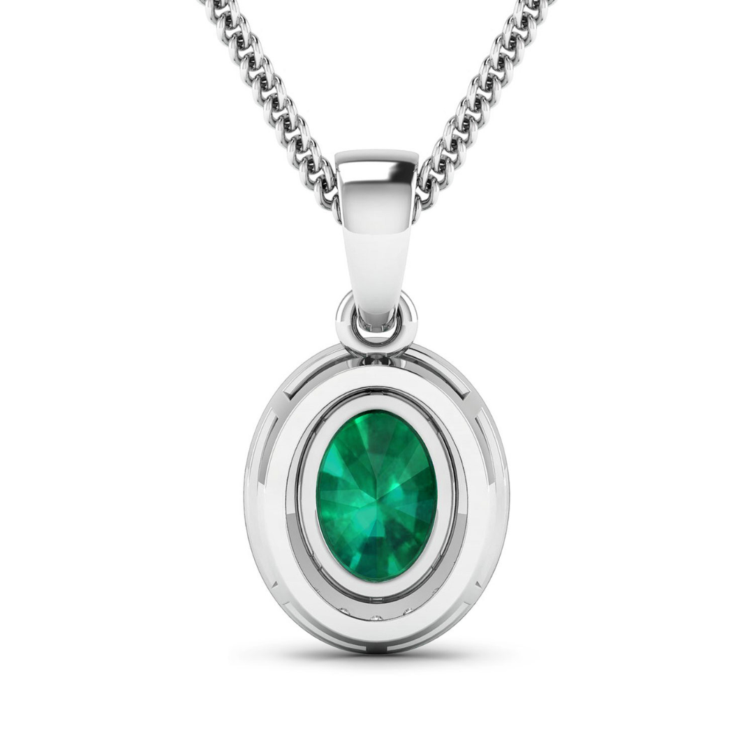 14K White Gold Zambian Emerald halo Pendant