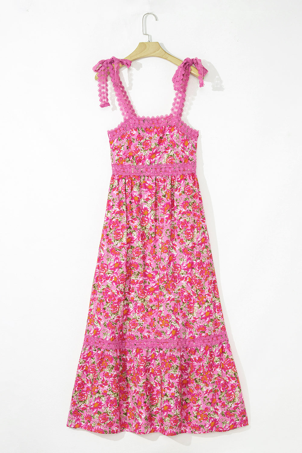 Threaded Pear Ashlyn Floral Lace Tied Strap Empire Waist Maxi Dress