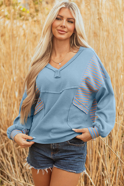 Threaded Pear Madison Exposed Seam Waffle Baggy Pullover