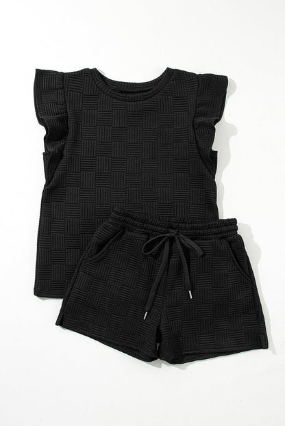 Threaded Pear Pearl Textured Ruffled Sleeve Tee and Shorts Set