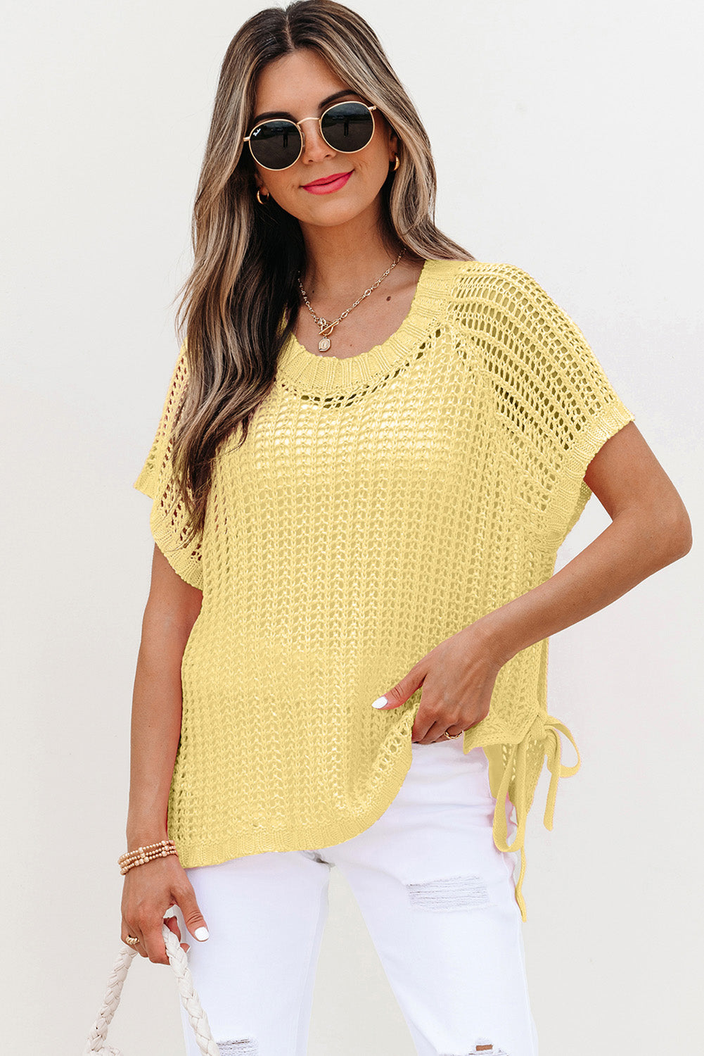 Threaded Pear Celine Tied Short Sleeve Sweater
