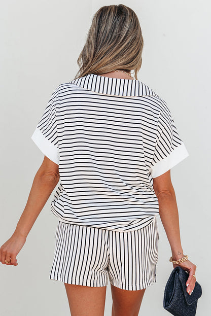 Threaded Pear Chloe Stripe V Neck Tee Short Set