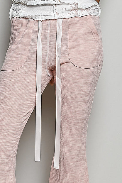 POL Drawstring Textured Ribbed Knit Pants