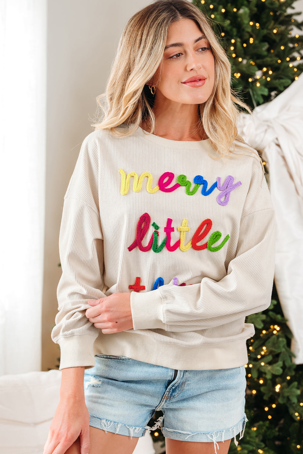 Threaded Pear Sylevi Graphic Ribbed Loose Sweatshirt