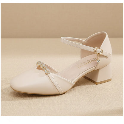 Women's Mid-Heel Slingback Pumps – Square Toe Buckle Strap