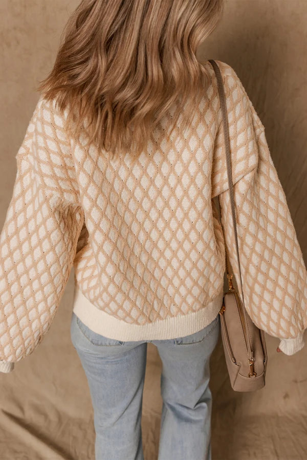 Threaded Pear Ximena Rhombus Textured Knit Sweater