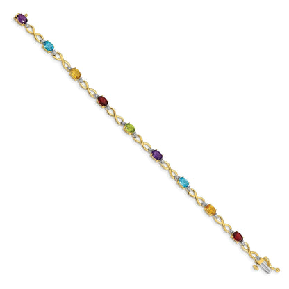Genuine Rainbow Diamond 10K Gold Infinity Bracelet