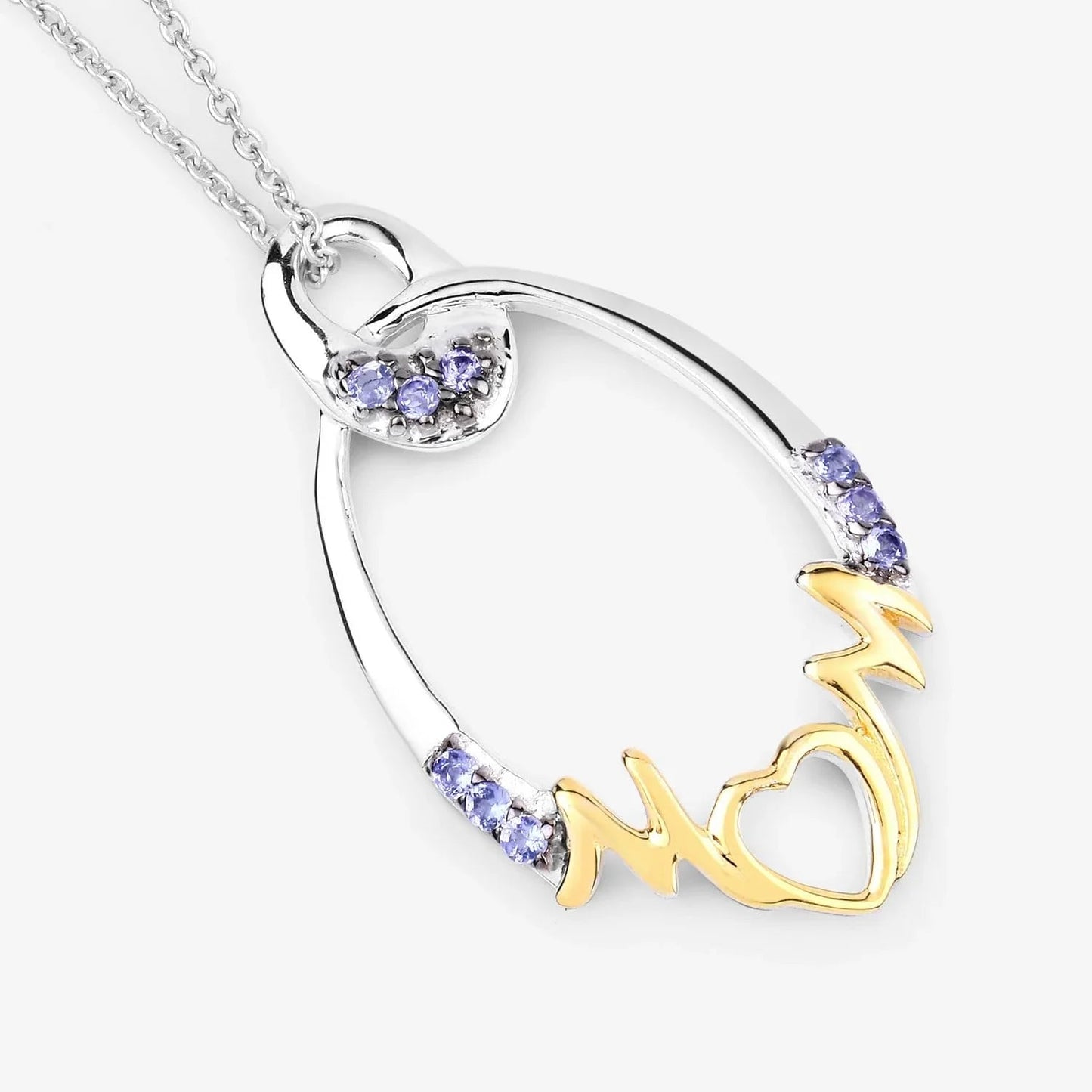 Round Violet Tanzanite Prong Silver Mom Pendant Necklace