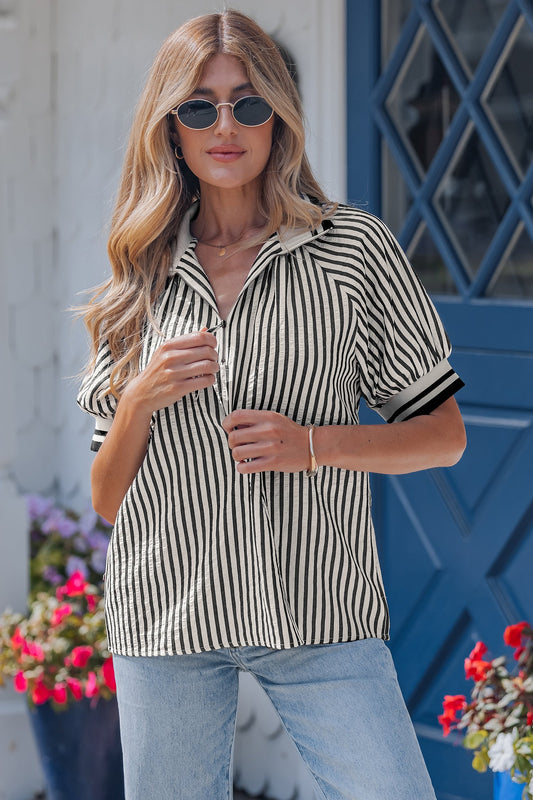 Threaded Pear Riley Short Puff Sleeve Blouse