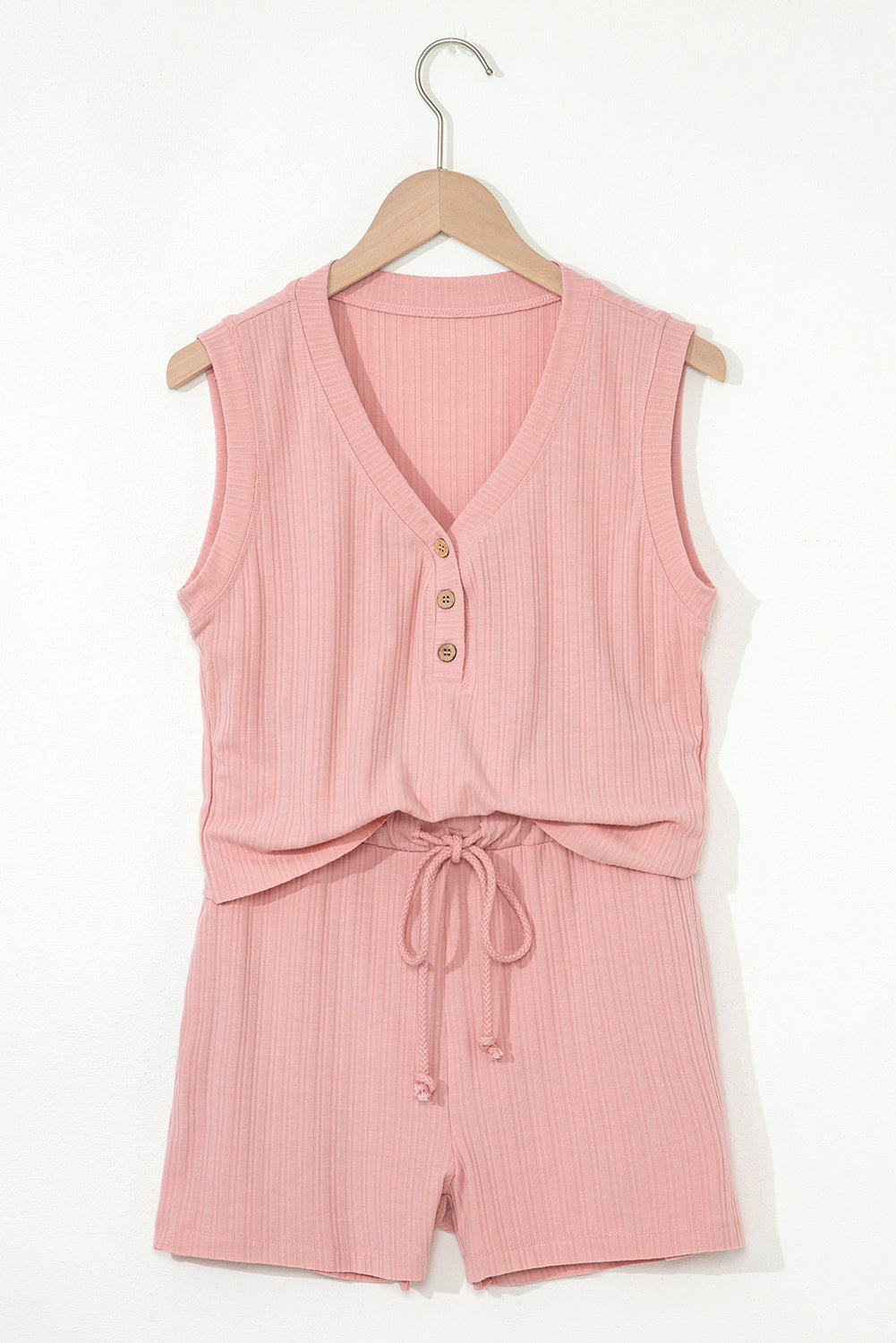 Threaded Pear Linda Ribbed Button V Neck Set