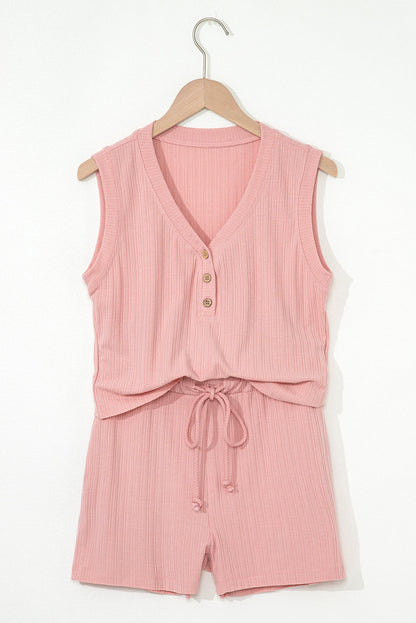 Threaded Pear Linda Ribbed Button V Neck Set