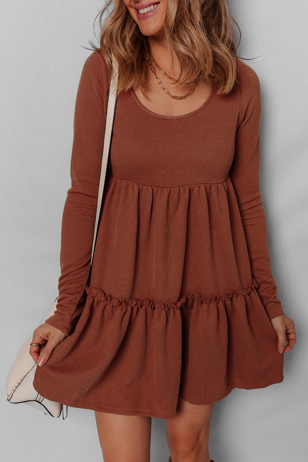 Threaded Pear Everleigh Ribbed Frilled Trim High Waist Dress