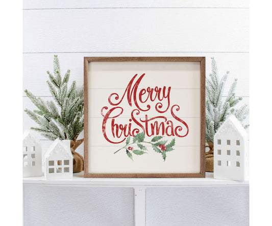 Kendrick Home Watercolor Merry Christmas Holly