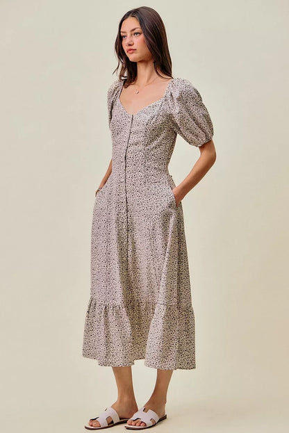 SO ME Ditsy Floral Self Belt On Elastic Waist Maxi Dress