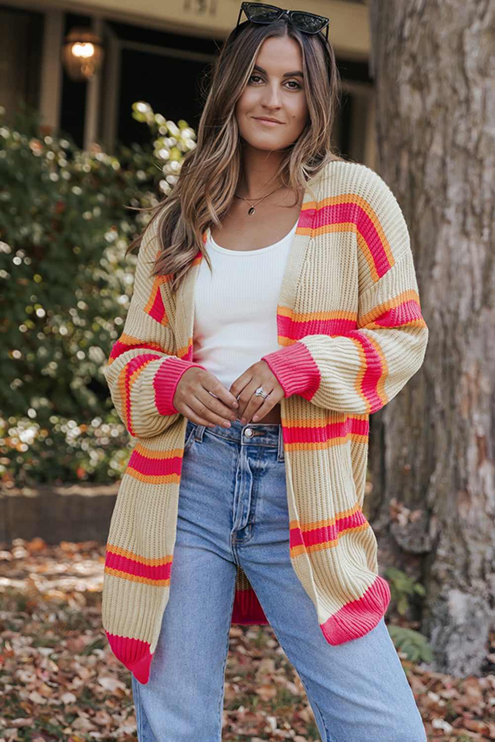 Threaded Pear Josephine Stripe Long Knitted Cardigan