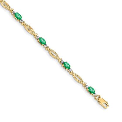 Oval Green Emerald & Diamond Prong 14K Yellow Gold Infinity Link Bracelet