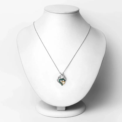 Genuine Emerald Prong Silver Double Heart Pendant Necklace