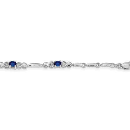 14k White Gold Blue Sapphire Heart 7 inch Bracelet