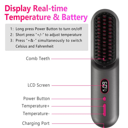 Cordless Hair Straightener Brush