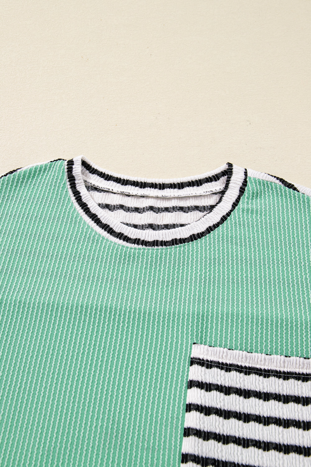 Threaded Pear Claire Contrast Striped Patchwork Long Sleeve Top