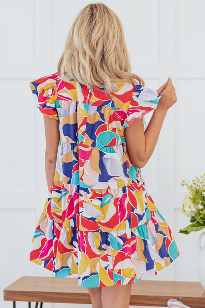 Threaded Pear Skye Ruffled Flutter Sleeve Tiered Mini Dress