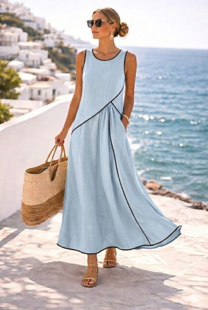 Mediterranean Contrast Color Vacation Dress 7 Colors, S3XL Apricot / L Mediterranean Contrast Color Vacation Dress 7 Colors, S3XL Apricot / L