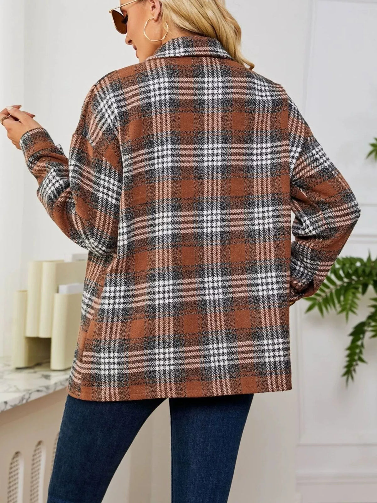 Plaid Button Up Long Sleeve Shacket