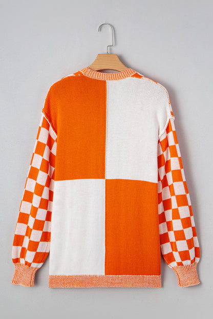 Threaded Pear Wrenley Checkered Open Front Drop Shoulder Cardigan