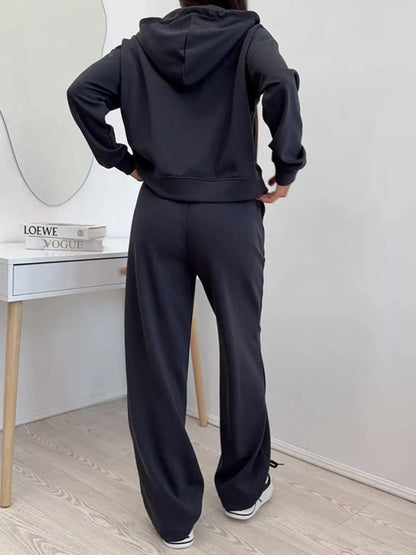 Zip-Up Hoodie and Wide-Leg Pants Set