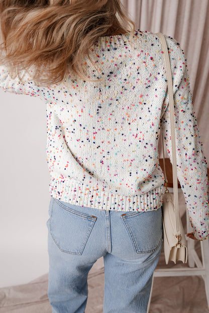 Threaded Pear Vienna Rhinestone Decor Confetti Sweater