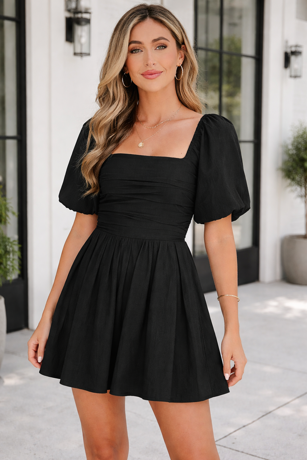 Threaded Pear Malaysia Ruched Puff Sleeve Romper