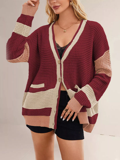 Color Block V-Neck Cardigan
