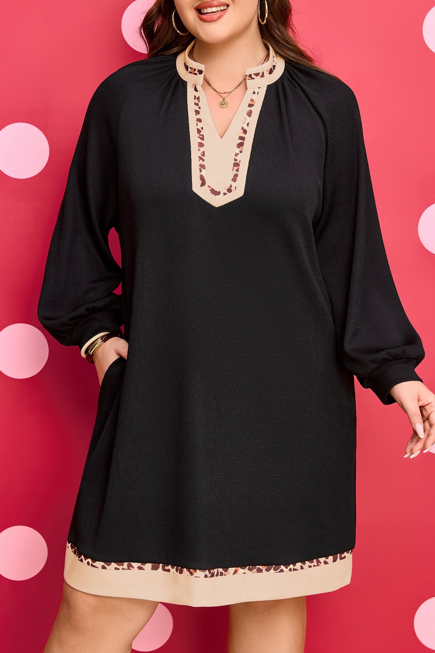 Threaded Pear Ainsley Block Trim Ribbed PLUS Dress