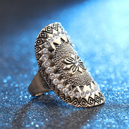 Cubic Zirconia & Goldtone Floral Band Ring-2