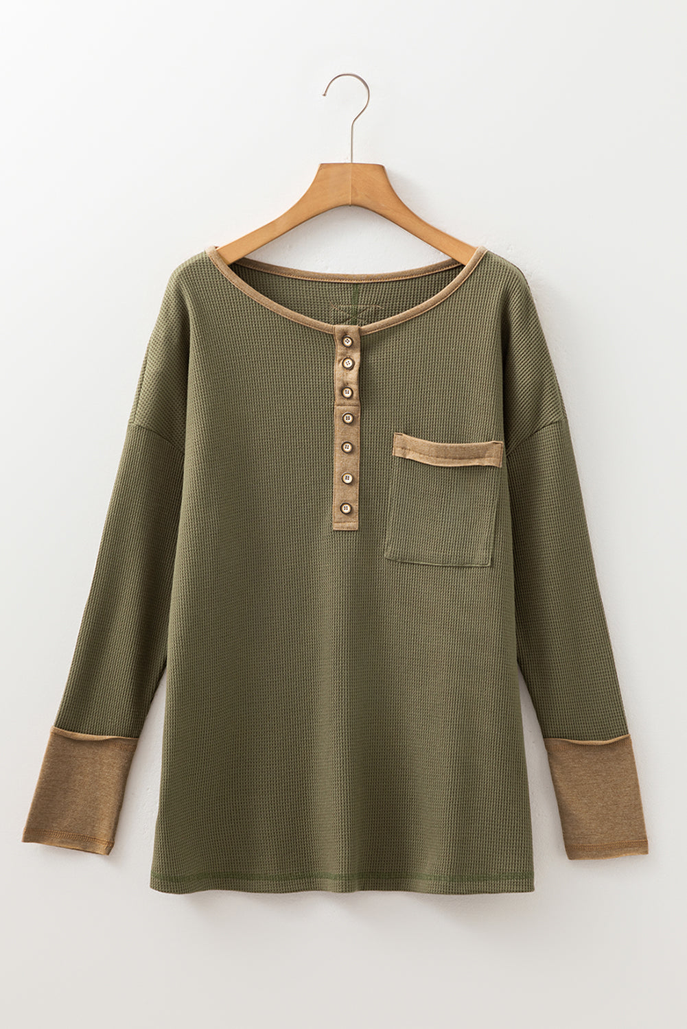 Threaded Pear Blake Waffle Textured Tunic Henley Top with Slits