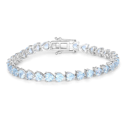 Heart Sky Blue Topaz Prong Silver Tennis Bracelet