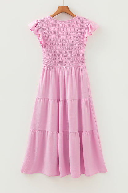 Threaded Pear Treasure Flare Tiered Midi Dress