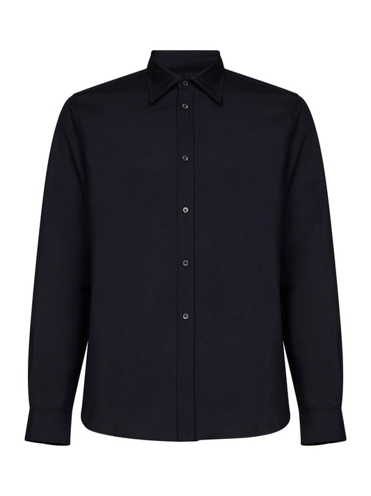 Shirt Dark Blue Wool-Mohair Canvas