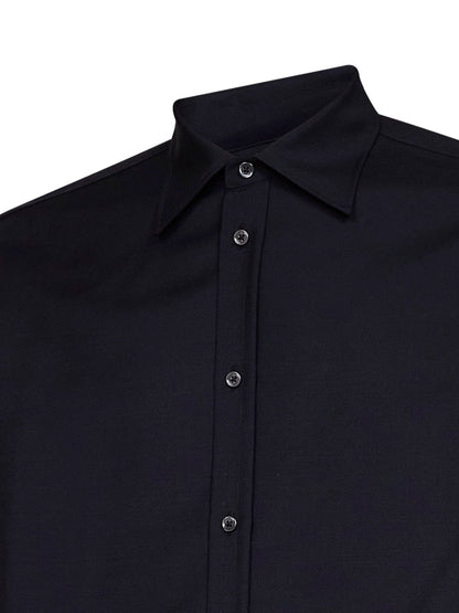 Shirt Dark Blue Wool-Mohair Canvas