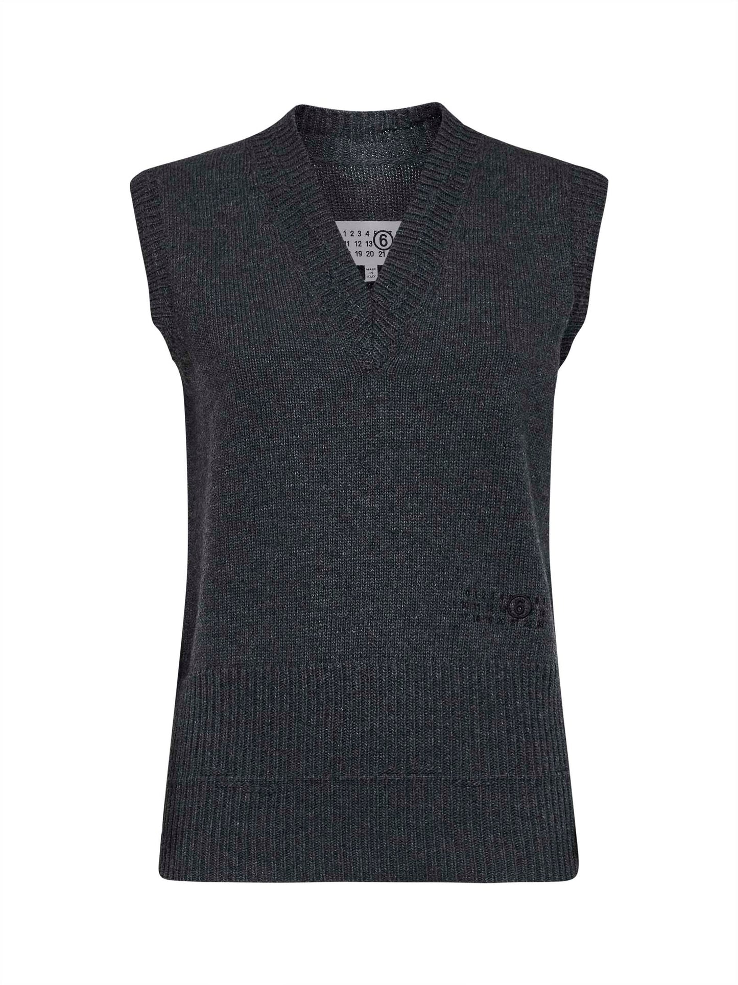 Wool-Blend Knit Vest Dark Grey Melange