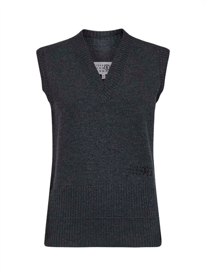 Wool-Blend Knit Vest Dark Grey Melange